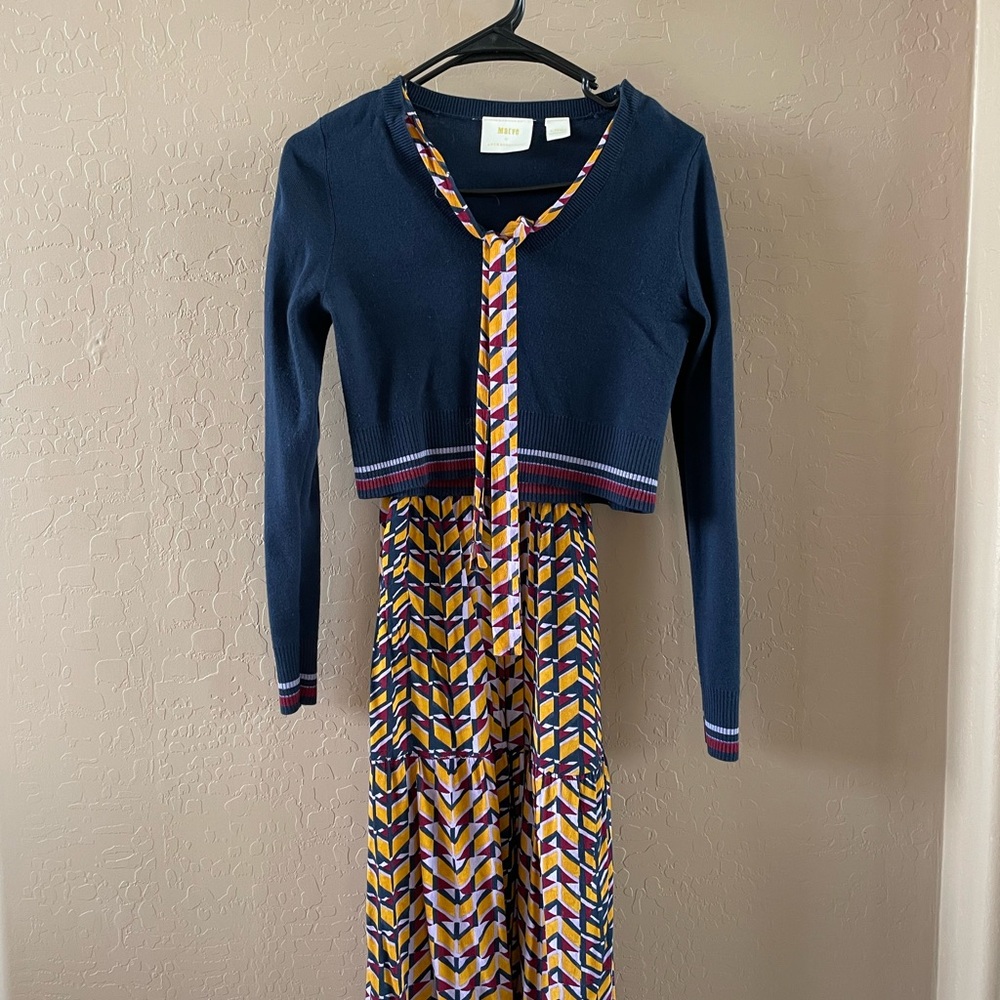 Navy Maeve Dress with Chevron Pattern